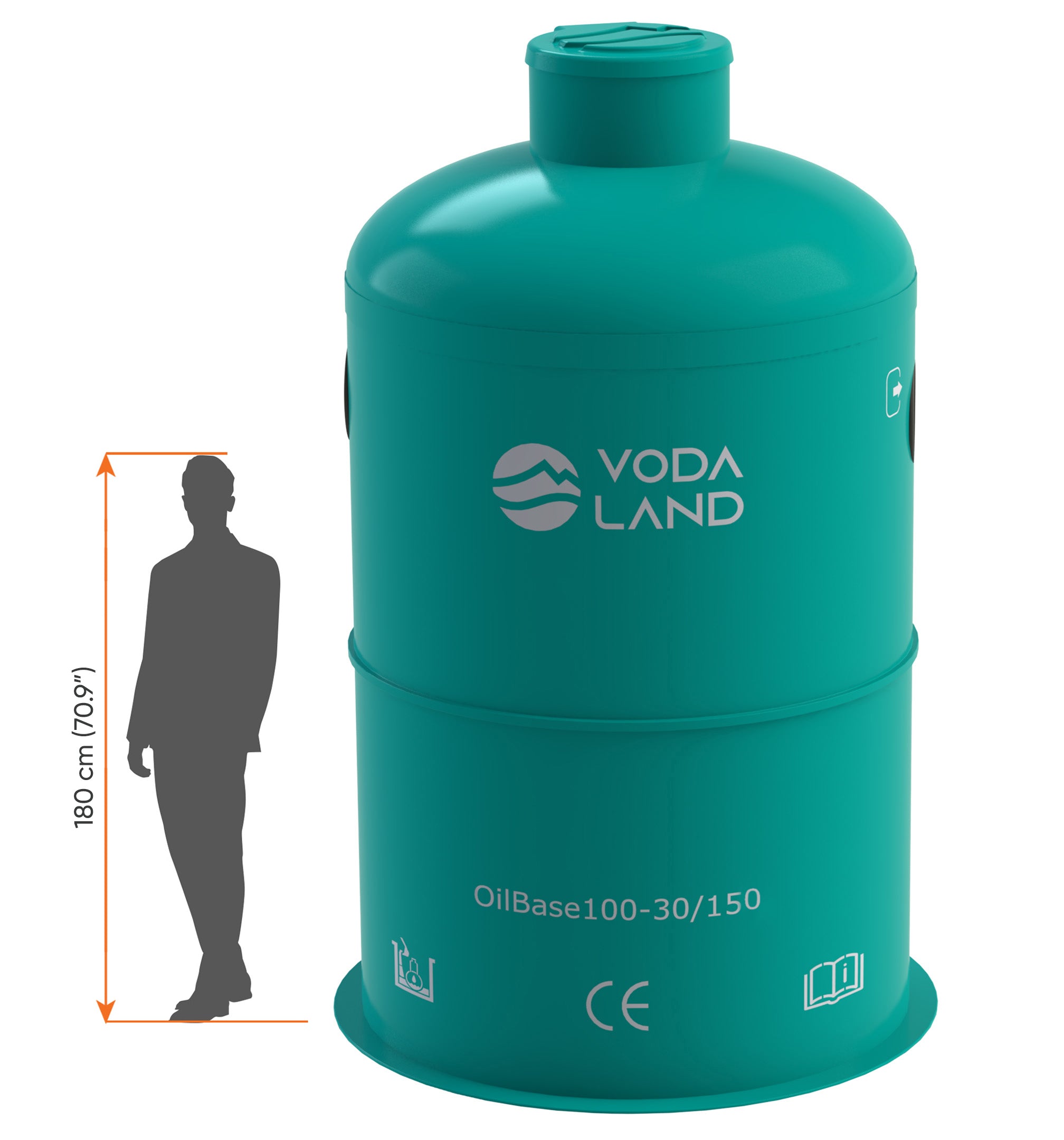 Separador de Hidrocarburos con BYPASS OilBase100-30/150 D2000 H3100 Ø400 con decantador 3000L
